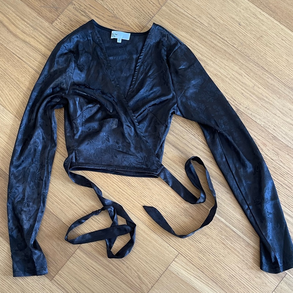 By The Way. Revolve Camila Floral Jacquard Wrap Top in Black XXS